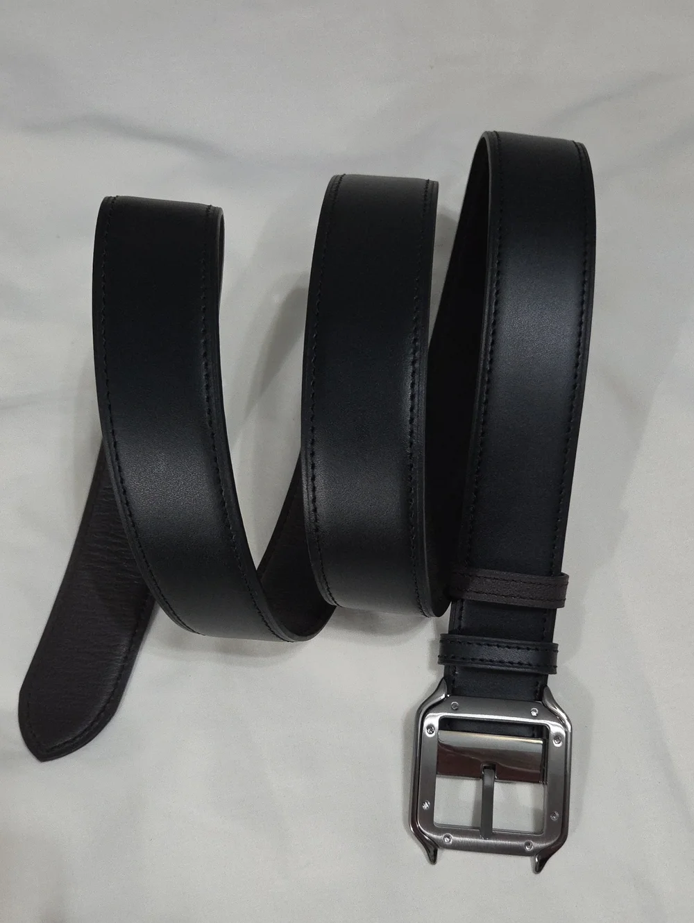 Cartie Santos Reversible Black Brown Leather Belt Dark Chrome Buckle